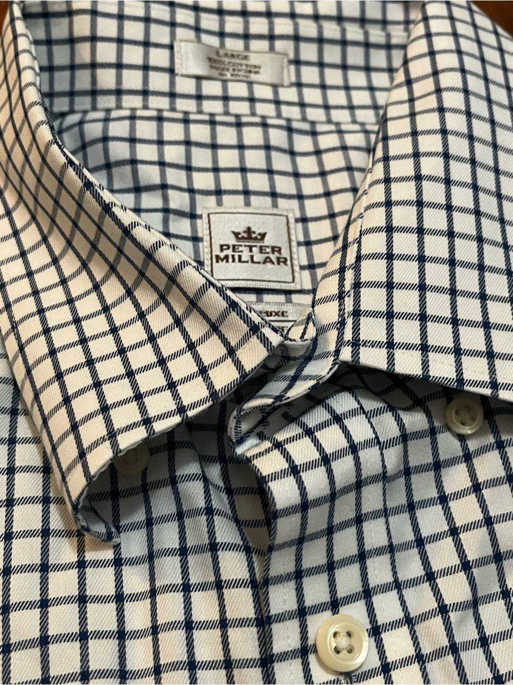 Peter Millar Navy Check Long-Sleeve Dress Shirt